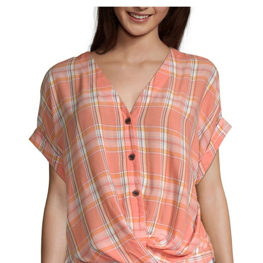 A.n.a. XL Sheer Spring Plaid Top